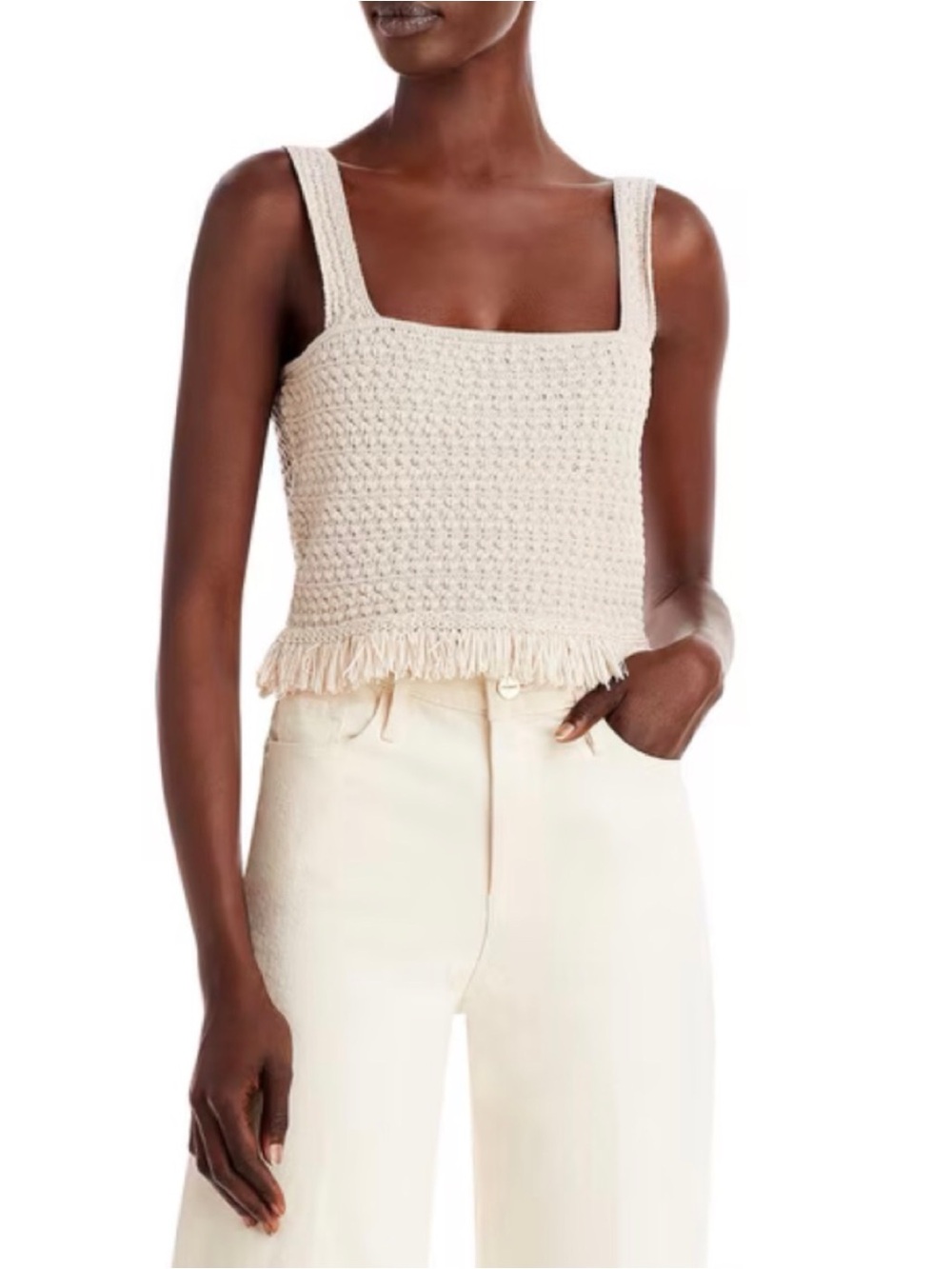Aqua Woman’s NWT Cream  Crochet Fringe Tank Top Boho Cottagecore Medium